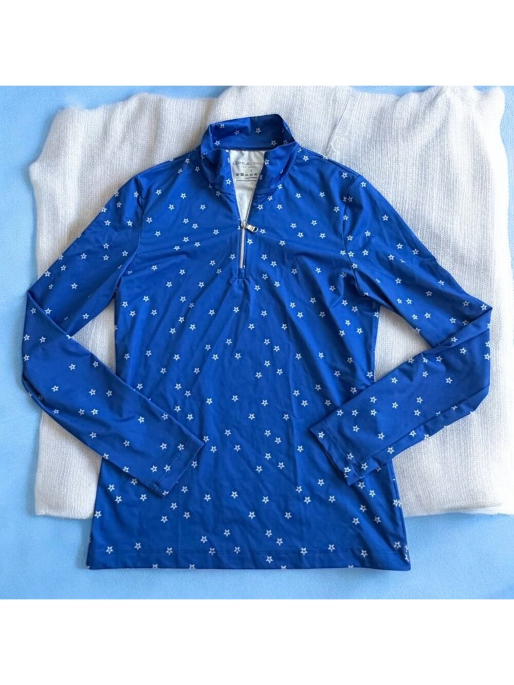 LOHLA SPORT Blue White Star Print Long Sleeve Workout Top Size Small